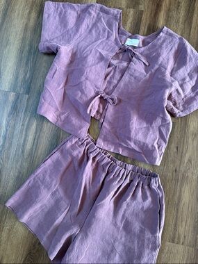 Lilac Purple Linen Set Slow Fashion M/L